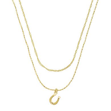 Love This Life® 14k Gold Flash Plated Horseshoe Pendant & Twist Chain Layering Necklace Set