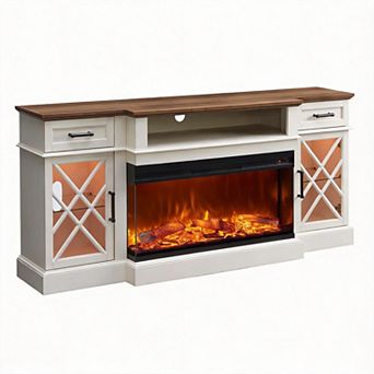 70" Fireplace TV Stand Media Console 3-Sided Glass 3-Color 5-Speed Flames 80" TV,300 lb