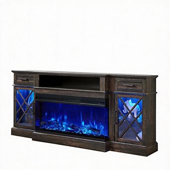 70" Fireplace TV Stand Media Console 3-Sided Glass 3-Color 5-Speed Flames 80" TV,300 lb
