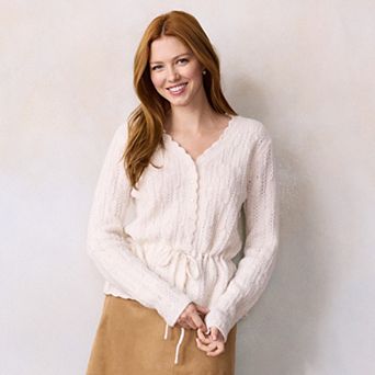 Petite LC Lauren Conrad Tie Front Pointelle Sweater Cardigan