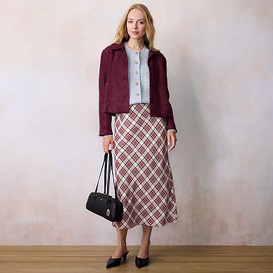 Petite LC Lauren Conrad Crewneck Pointelle Cable Sweater Cardigan