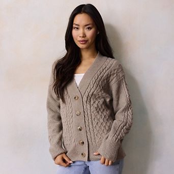 Petite LC Lauren Conrad Cable Knit Sweater Cardigan