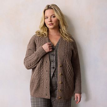 Plus Size LC Lauren Conrad Cabled Sweater Cardigan