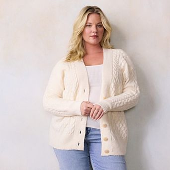 Plus Size LC Lauren Conrad Cabled Sweater Cardigan