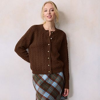 Women's LC Lauren Conrad Crewneck Pointelle Cable Sweater Cardigan
