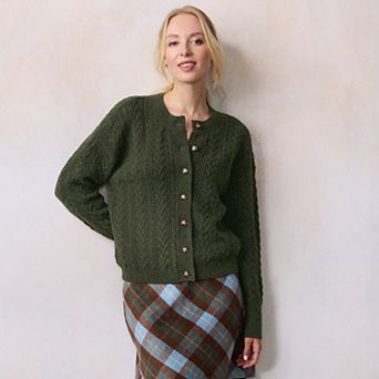Women's LC Lauren Conrad Crewneck Pointelle Cable Sweater Cardigan