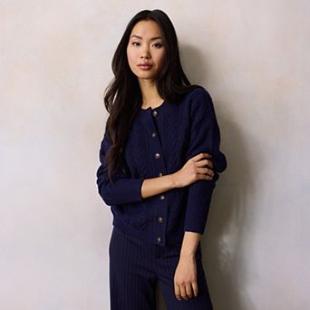 Women's LC Lauren Conrad Crewneck Pointelle Cable Sweater Cardigan