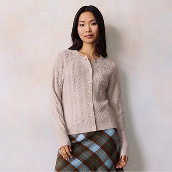 Women's LC Lauren Conrad Crewneck Pointelle Cable Sweater Cardigan