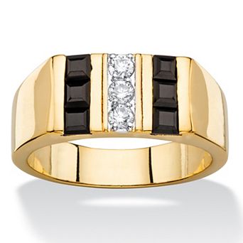 PalmBeach Jewelry Men's .19 TCW CZ and Genuine Black Onyx Gold-Plated Channel-Set Ring