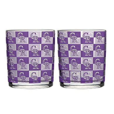 Logo Brands Colorado Rockies Two-Pack 12oz. Gridiron Stained Rocks Glass Set