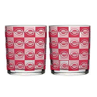 Logo Brands Cincinnati Reds Two-Pack 12oz. Gridiron Stained Rocks Glass Set