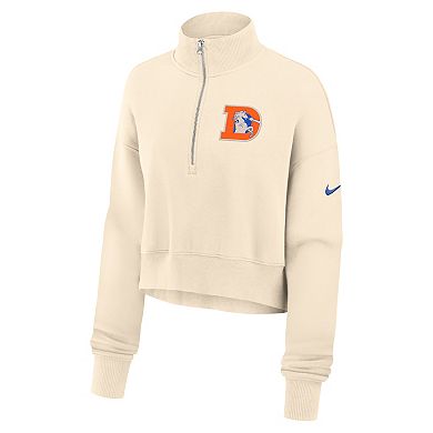 Women's Nike Cream Denver Broncos Legacy Phoenix Fleece Cropped Half-Zip Sweatshirt