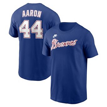 Men's Nike Hank Aaron Royal Atlanta Braves Cooperstown Collection Name & Number T-Shirt