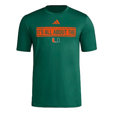 Men's adidas Green Miami Hurricanes Locker Slogan Pre-Game T-Shirt