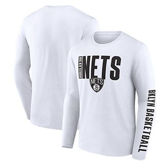 Men's Logo Athletic White Brooklyn Nets Vision Long Sleeve T-Shirt