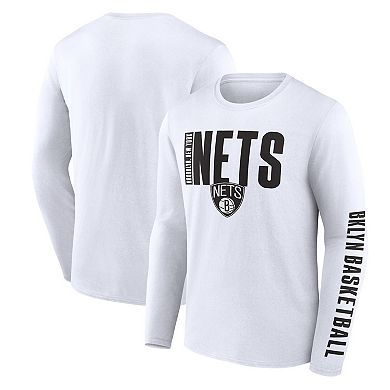 Men's Logo Athletic White Brooklyn Nets Vision Long Sleeve T-Shirt