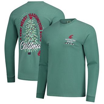 Men's Green Washington State Cougars Comfort Colors Merry Christmas Tree Long Sleeve T-Shirt