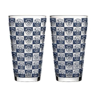 Logo Brands Milwaukee Brewers Two-Pack Gridiron Stained 16oz. Pint Glass Set
