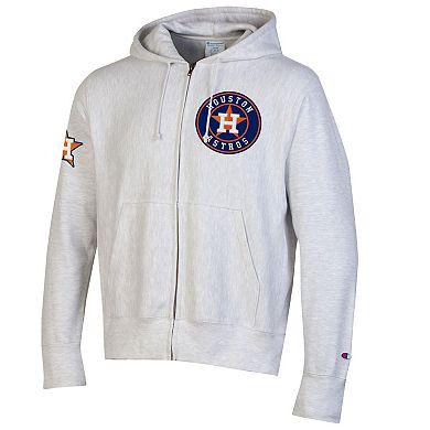 Men's Champion Gray Houston Astros Reverse Weave Chenille Full-Zip Hoodie