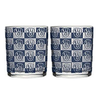 Logo Brands Milwaukee Brewers Two-Pack 12oz. Gridiron Stained Rocks Glass Set