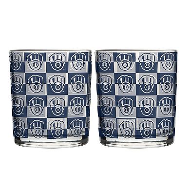 Logo Brands Milwaukee Brewers Two-Pack 12oz. Gridiron Stained Rocks Glass Set