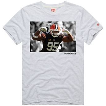 Unisex Homage Myles Garrett Ash Cleveland Browns Player Graphic Tri-Blend T-Shirt