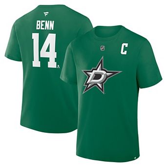 Men's Fanatics Jamie Benn Kelly Green Dallas Stars Captain Authentic Stack Name & Number T-Shirt