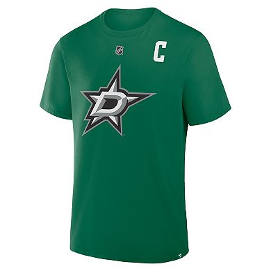 Men's Fanatics Jamie Benn Kelly Green Dallas Stars Captain Authentic Stack Name & Number T-Shirt