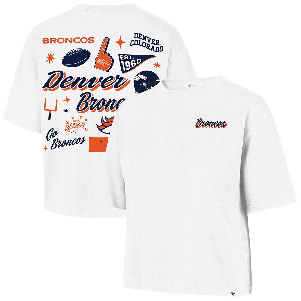 Women's '47 White Denver Broncos Collage Script Reed City T-Shirt