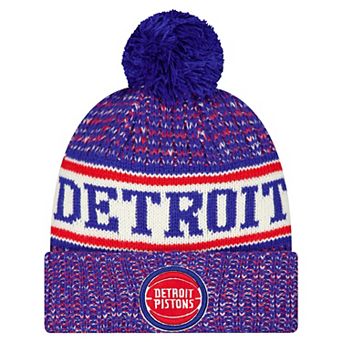 Men's New Era Blue Detroit Pistons Team Cuffed Knit Hat with Pom
