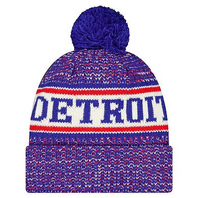 Men's New Era Blue Detroit Pistons Team Cuffed Knit Hat with Pom
