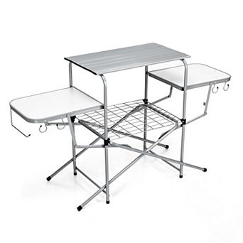 Foldable Camping Table Outdoor Grill Table With Storage Shelves