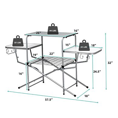 Foldable Camping Table Outdoor Grill Table With Storage Shelves