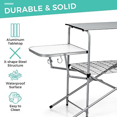 Foldable Camping Table Outdoor Grill Table With Storage Shelves