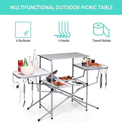 Foldable Camping Table Outdoor Grill Table With Storage Shelves