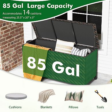 85 Gallon Outdoor Storage Deck Box With Wheels And Removable Liner