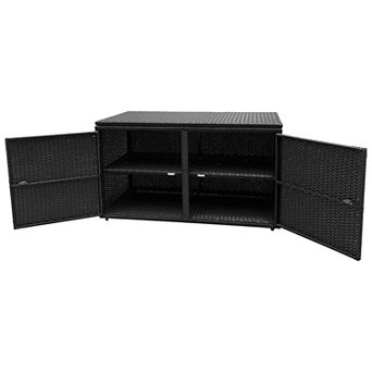 88 Gallon Outdoor Storage Box With Rattan Wicker Finish And Dual Doors