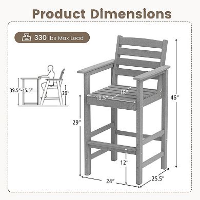 Outdoor Adirondack Bar Chairs Set of 2 HDPE Patio Stools