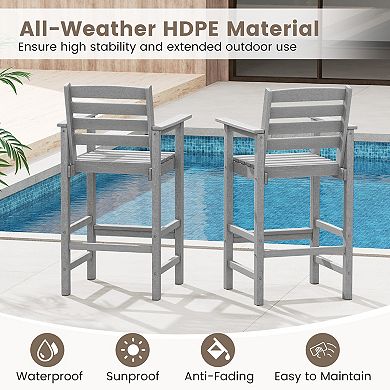 Outdoor Adirondack Bar Chairs Set of 2 HDPE Patio Stools