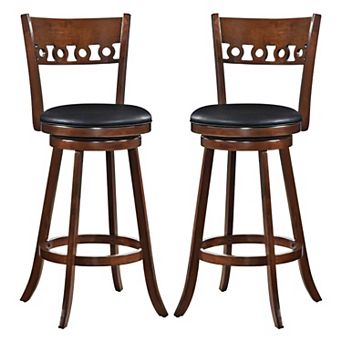 Set Of 2 Swivel Bar Stools With Rubber Wood Frame Upholstered Seat
