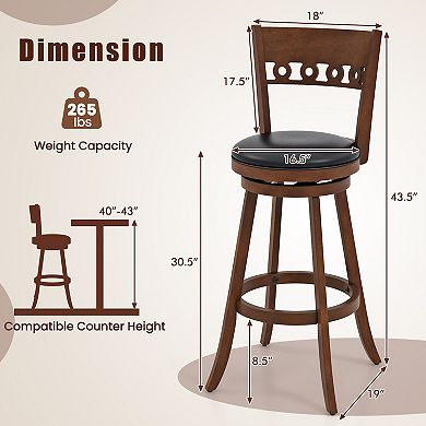 Set Of 2 Swivel Bar Stools With Rubber Wood Frame Upholstered Seat