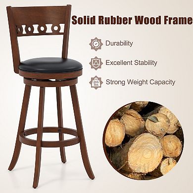 Set Of 2 Swivel Bar Stools With Rubber Wood Frame Upholstered Seat