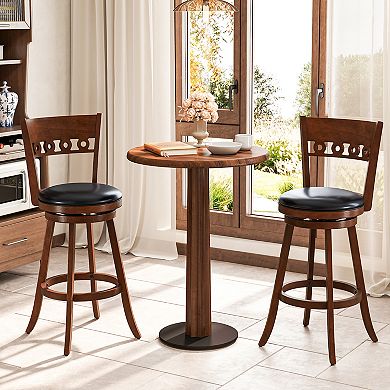 Set Of 2 Swivel Bar Stools With Rubber Wood Frame Upholstered Seat