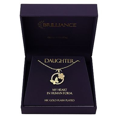 Brilliance 14k Gold Flash Plated Cubic Zirconia Butterfly & Flower Spinner Pendant Necklace
