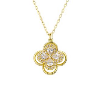 Brilliance 14k Gold Flash Plated Cubic Zirconia Clover Spinner Pendant Necklace