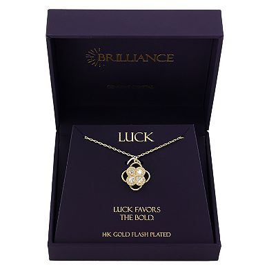 Brilliance 14k Gold Flash Plated Cubic Zirconia Clover Spinner Pendant Necklace