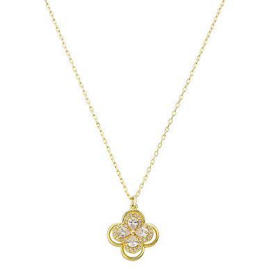Brilliance 14k Gold Flash Plated Cubic Zirconia Clover Spinner Pendant Necklace