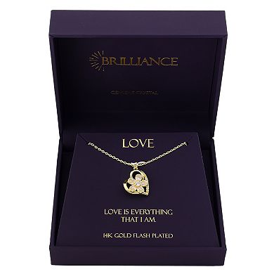Brilliance 14k Gold Flash Plated Cubic Zirconia Heart & Flower Spinner Pendant Necklace