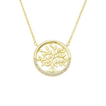 Brilliance 14k Gold Flash Plated Cubic Zirconia Family Tree Pendant Necklace