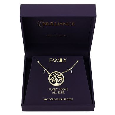 Brilliance 14k Gold Flash Plated Cubic Zirconia Family Tree Pendant Necklace